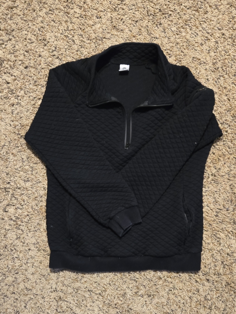 Senita Athletics Black Quilted Half-Zip Pullover
